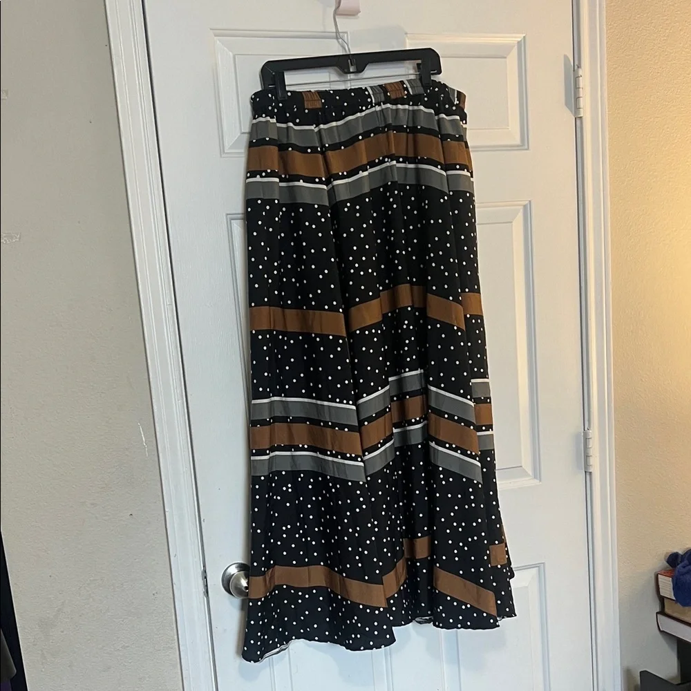 Chic Black and Brown Polka Dot A-Line Skirt